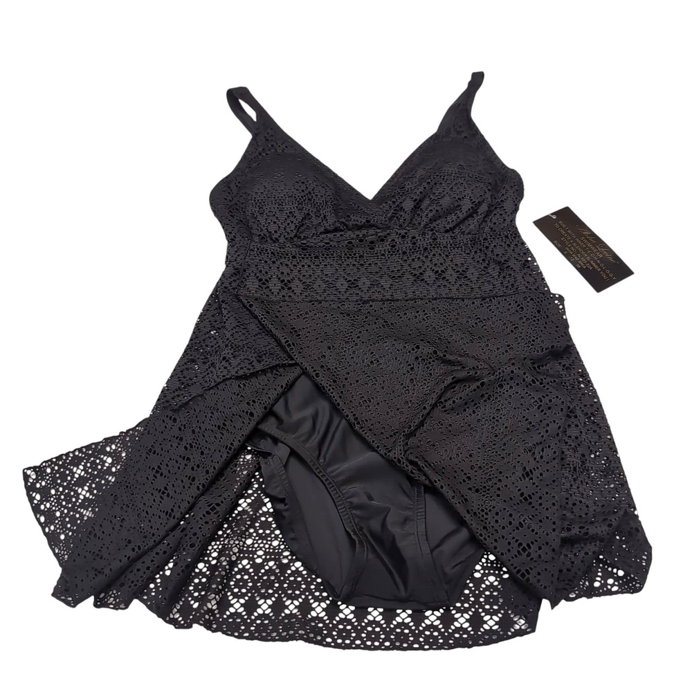 ALISHA LEVINE Swim Dress Womens Size 12 Black Crochet Swimsuit Swimwear NEW NWT - Picture 5 of 11